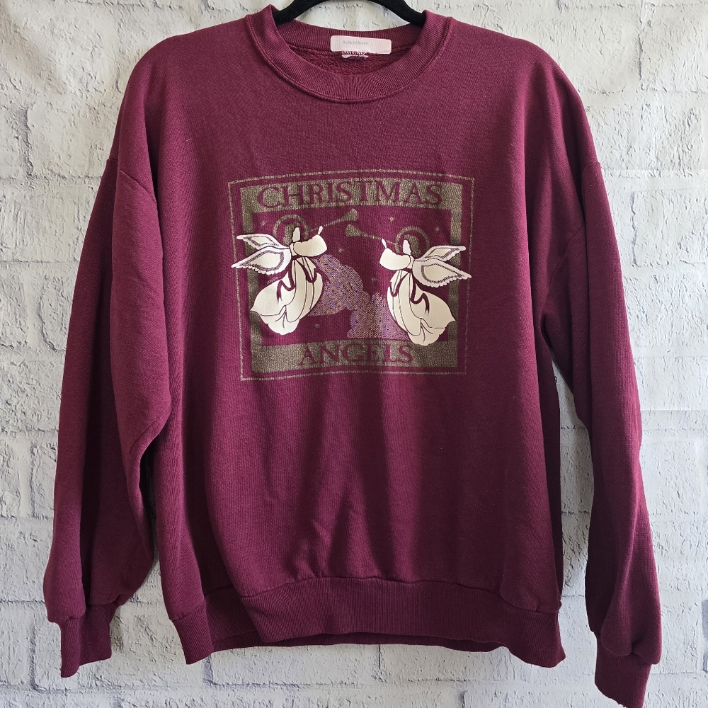 Maroon Vintage Christmas Angels Holiday Winter Sweatshirt Medium
